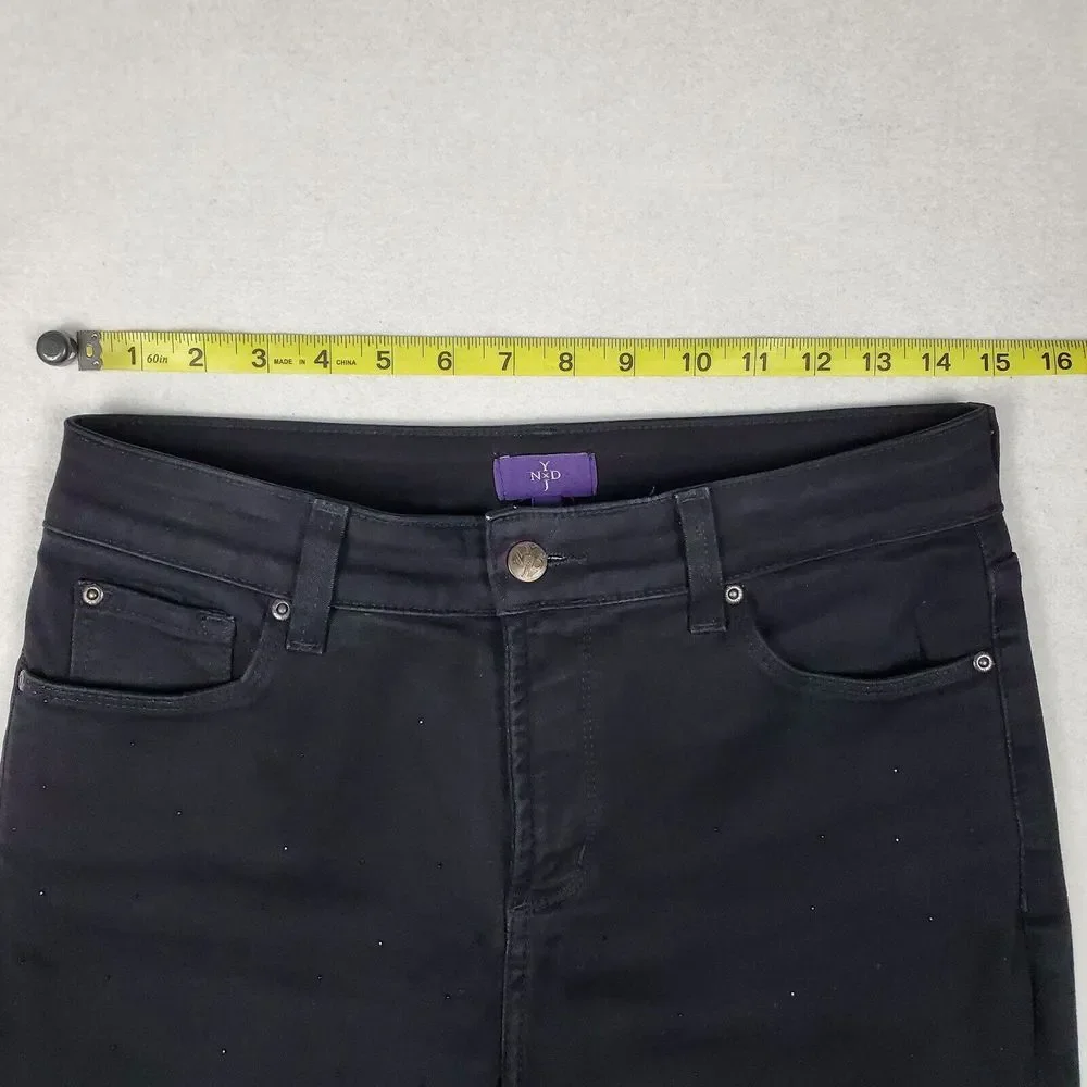 NYDJ Women Size 8 Black Skinny Leg Jeans Rhinestones Stretch Cotton‎ USA